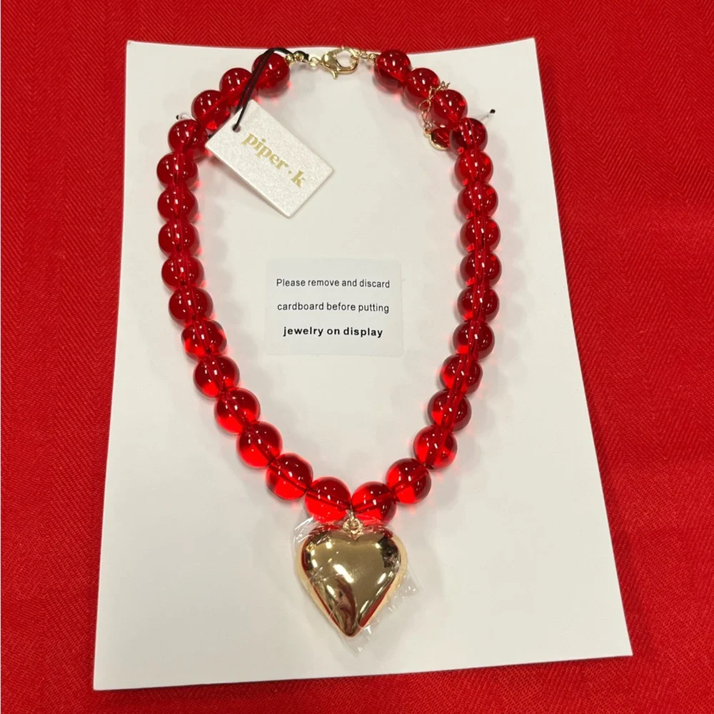 NWT ⚜️♥️⚜️ Piper K Gorgeous Red Beaded Glass Necklace - Picture 15 of 15